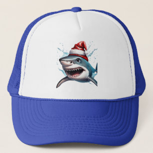 Santa Jaws Christmas Shark Cartoon Art Trucker Hat