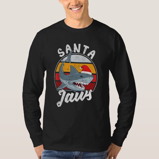 Santa Jaws Christmas Shark Claus Xmas PJs Anglers  T-Shirt (Front)