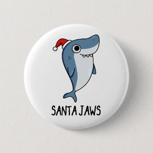 Santa Jaws Funny Shark Christmas Pun Button