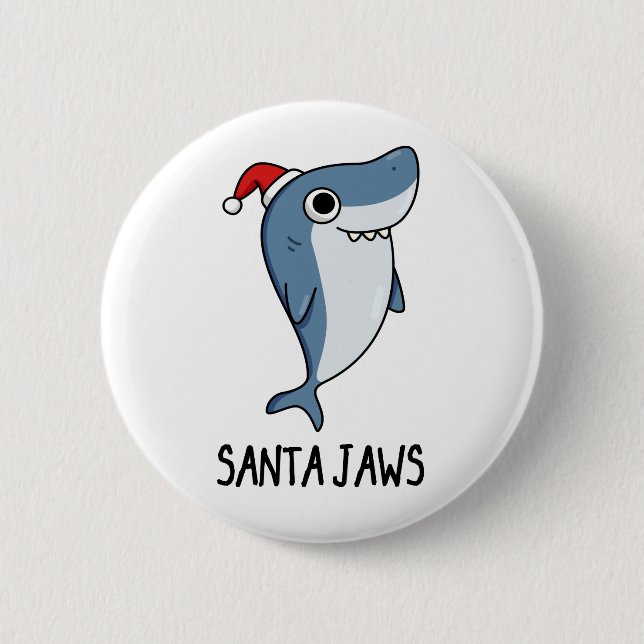 Santa Jaws Funny Shark Christmas Pun Button (Front)