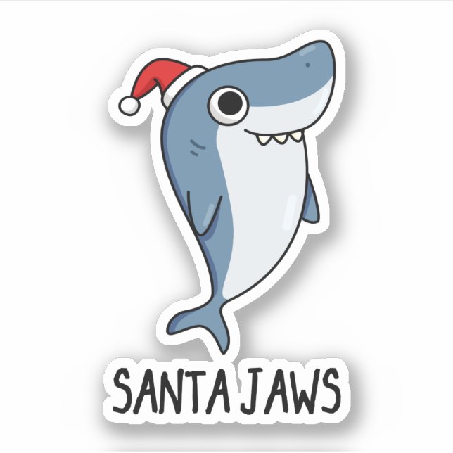 Santa Jaws Funny Shark Christmas Pun Sticker (Front)