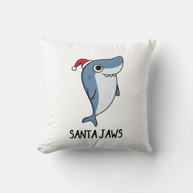 Santa Jaws Funny Shark Christmas Pun Throw Pillow (Front)