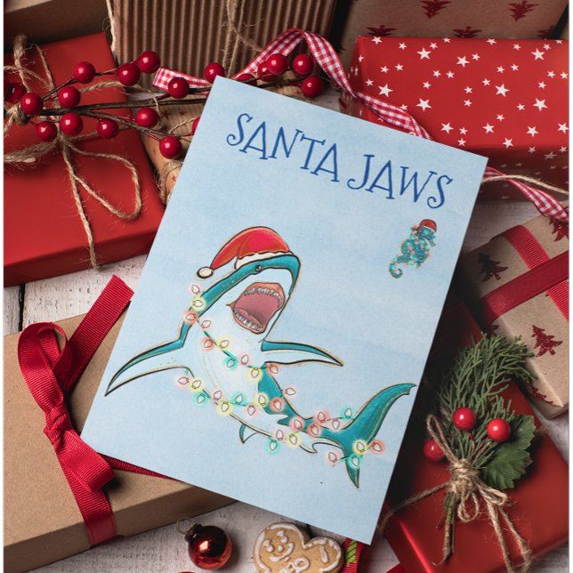 Santa Jaws Great White Christmas Shark  Holiday Card (Creator Uploaded)