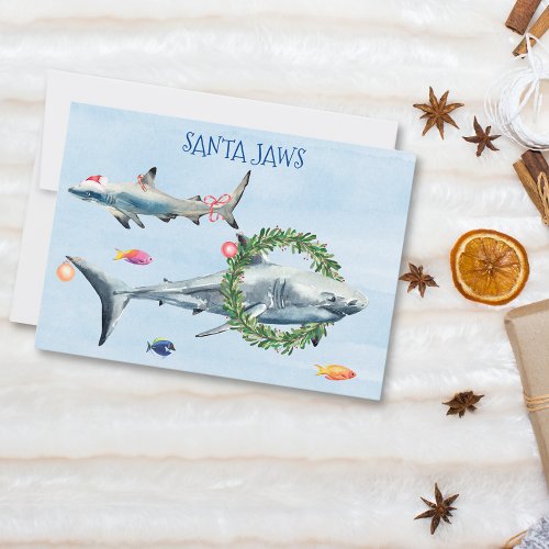 Santa Jaws Great White Christmas Shark Holiday Card
