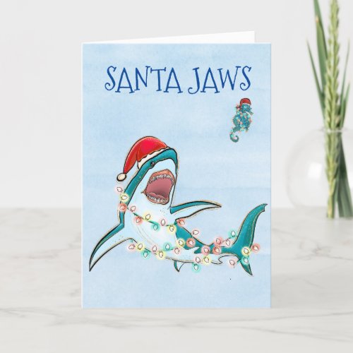 Santa Jaws Great White Christmas Shark  Holiday Card