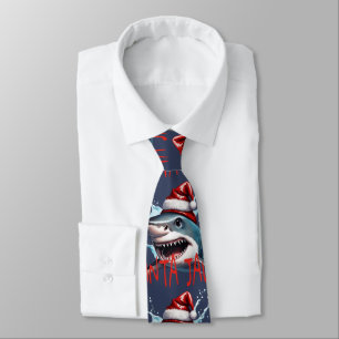Santa Jaws Pun Quote Christmas Shark Cartoon Art Neck Tie