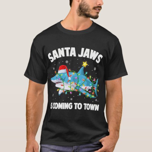 Santa Jaws Shark Christmas Lights Merry Sharkmas T_Shirt