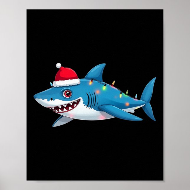 Santa Jaws Shark Christmas Lights Merry Sharkmas X Poster (Front)