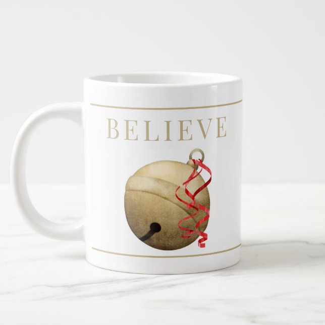 Santa JINGLE BELL,  BELIEVE Typography Giant Coffe Giant Coffee Mug (Left)