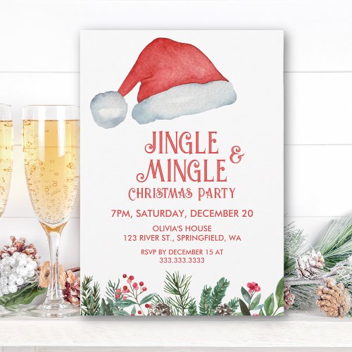 Santa Jingle  Mingle Fun Friends Christmas Party Invitation