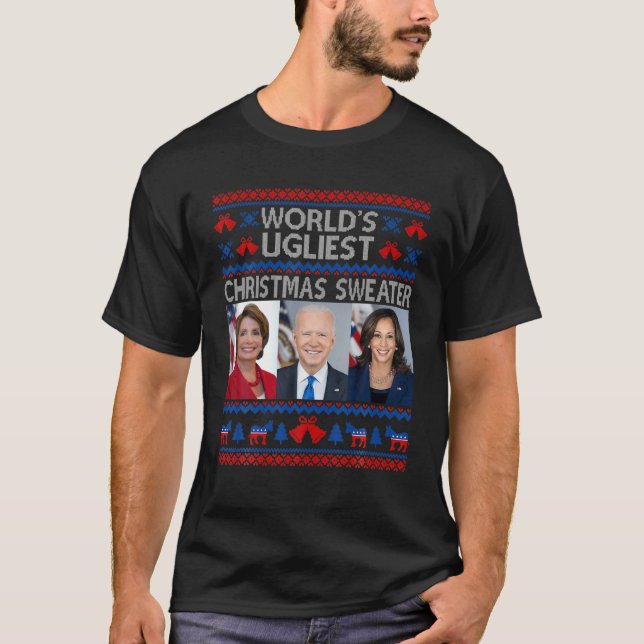 Santa Joe Biden Funny World Ugliest Christmas Swea T-Shirt (Front)
