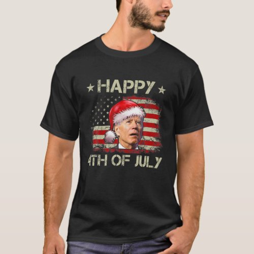 Santa Joe Biden Happy 4Th Of July Christmas Flag U T_Shirt