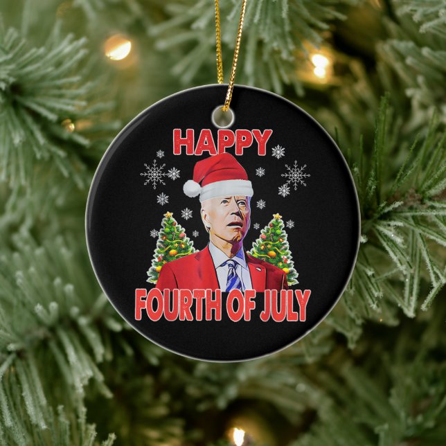 Santa Joe Biden Happy 4th of July Funny Christmas Ceramic Ornament (Tree)