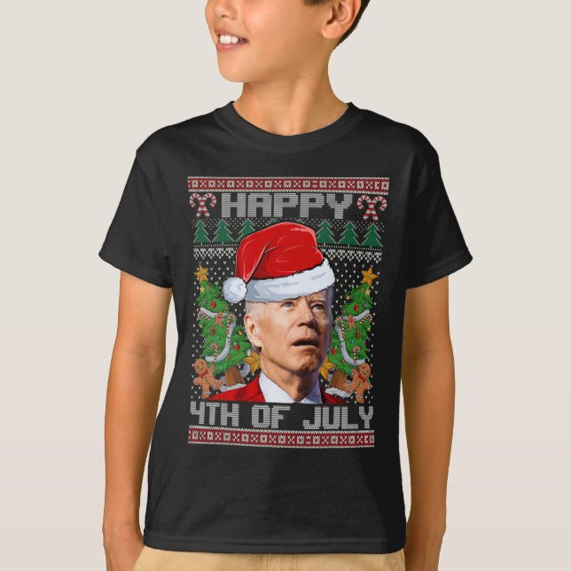 Santa Joe Biden Happy 4th Of July Ugly Christmas s T-Shirt (Front)