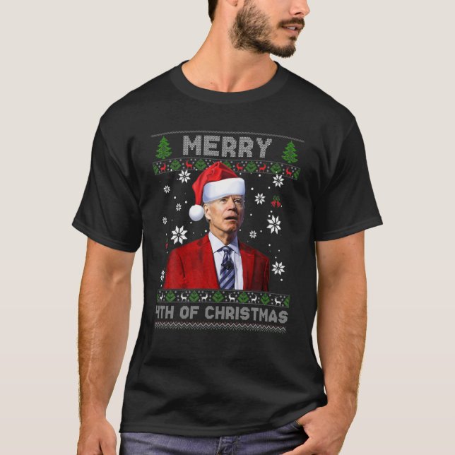 Santa Joe Biden Happy 4Th Of July Ugly Christmas S T-Shirt (Front)