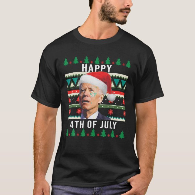 Santa Joe Biden Happy 4th Of July Ugly Christmas S T-Shirt (Front)