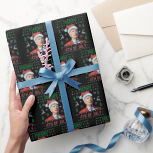 Santa Joe Biden Happy 4th of July Ugly Christmas Wrapping Paper