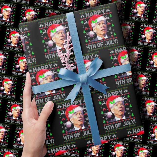 Santa Joe Biden Happy 4th of July Ugly Christmas Wrapping Paper (Creator Uploaded)