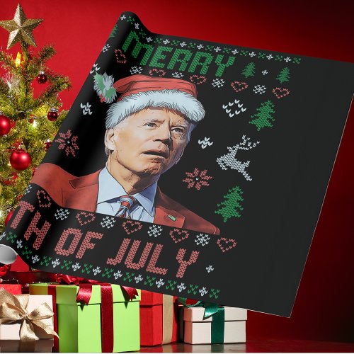 Santa Joe Biden Happy 4th of July Ugly Christmas  Wrapping Paper