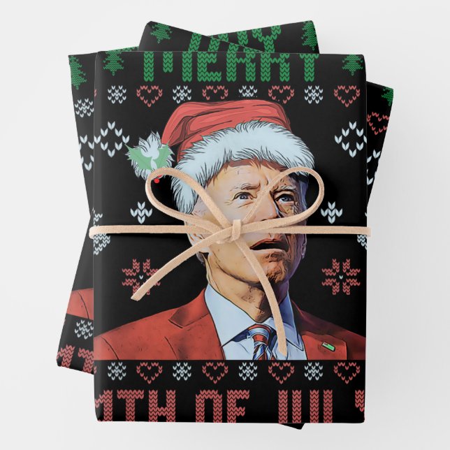 Santa Joe Biden Happy 4th of July Ugly Christmas  Wrapping Paper Sheets (In situ)