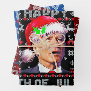 Santa Joe Biden Happy 4th of July Ugly Christmas Wrapping Paper Sheets