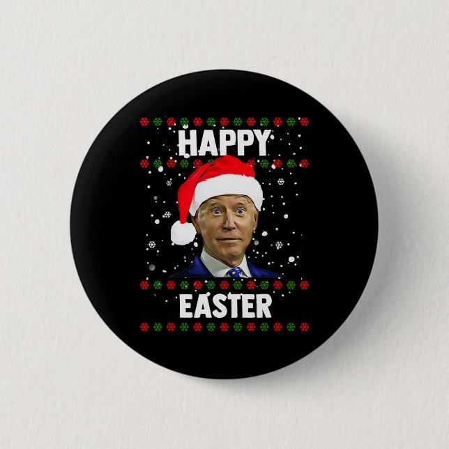 Santa Joe Biden Happy Easter Ugly Christmas Sweate Button (Front)