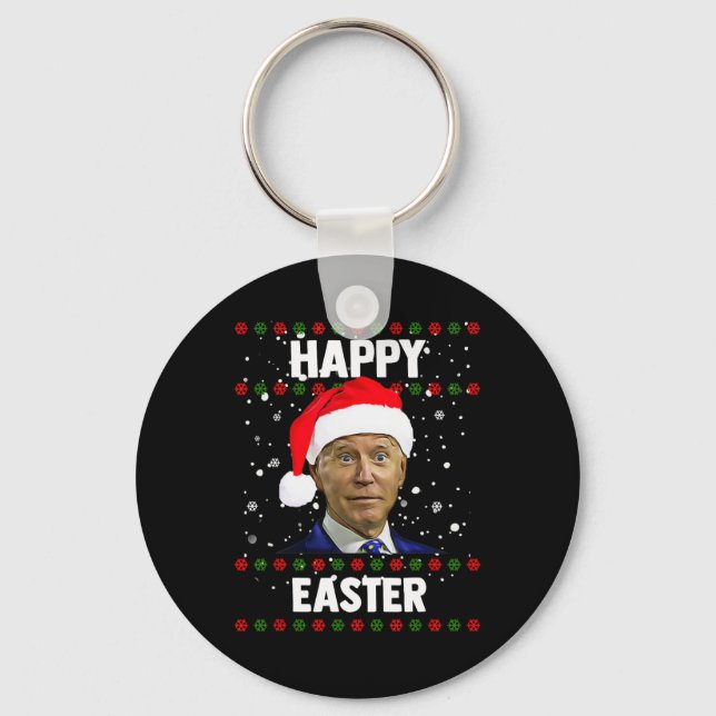 Santa Joe Biden Happy Easter Ugly Christmas Sweate Keychain (Front)