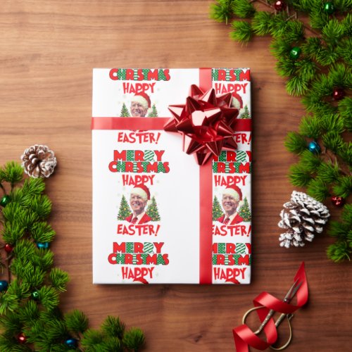 Santa joe biden happy easter ugly christmas wrapping paper