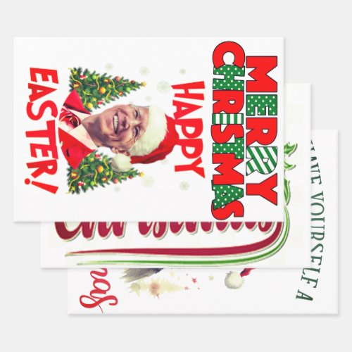 Santa joe biden happy easter ugly christmas wrapping paper sheets