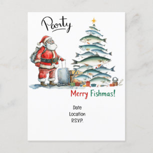 Santa Joins Fishing Fans for Christmas Cheer! Invitation Postcard