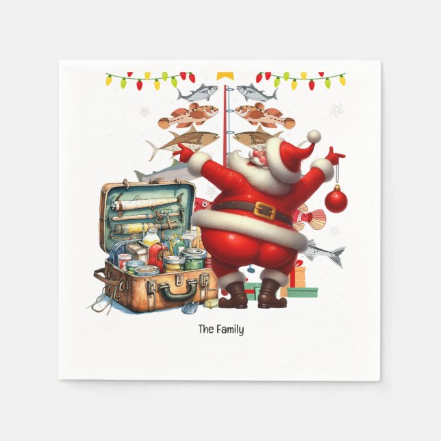 Santa Joins Fishing Fans for Christmas Cheer! Napkins (Front)