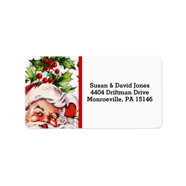 Santa jolly holly mistletoe vintage label (Front)