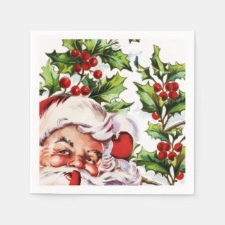 Santa jolly holly mistletoe vintage napkin
