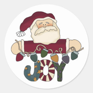 Santa Joy Christmas Lights Colorful Classic Round Sticker