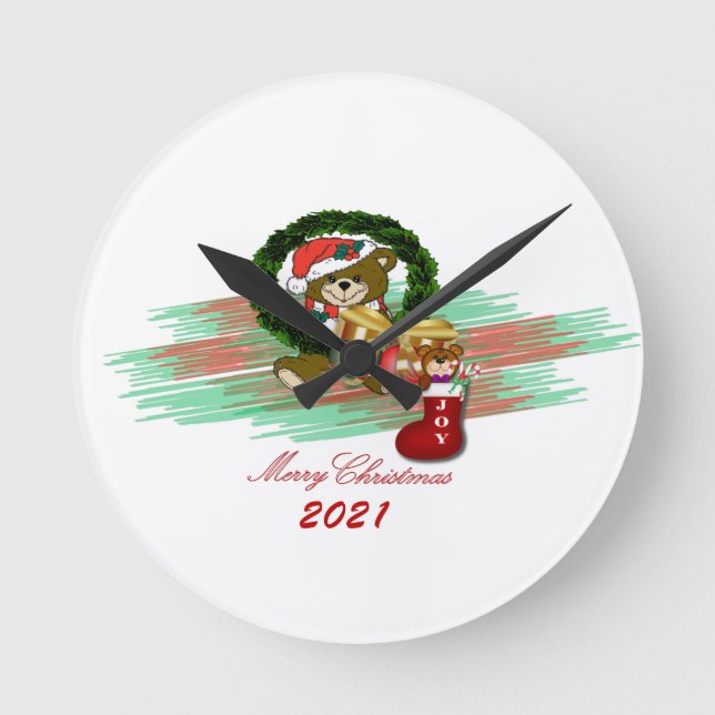 Santa JOY Sock Christmas 2021 Acrylic Wall Clock (Front)
