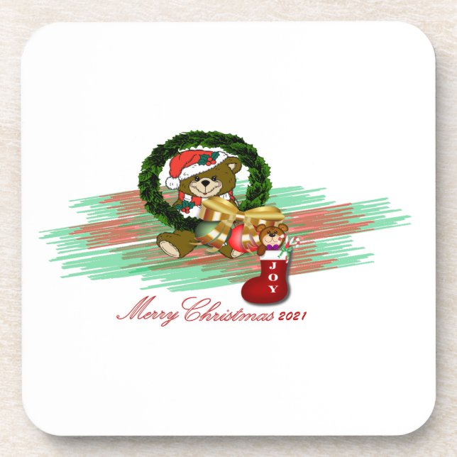 Santa Joy Sock Christmas Hard plastic coaster (Front)