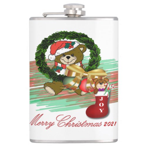 Santa Joy Sock Christmas Vinyl Wrapped Flask