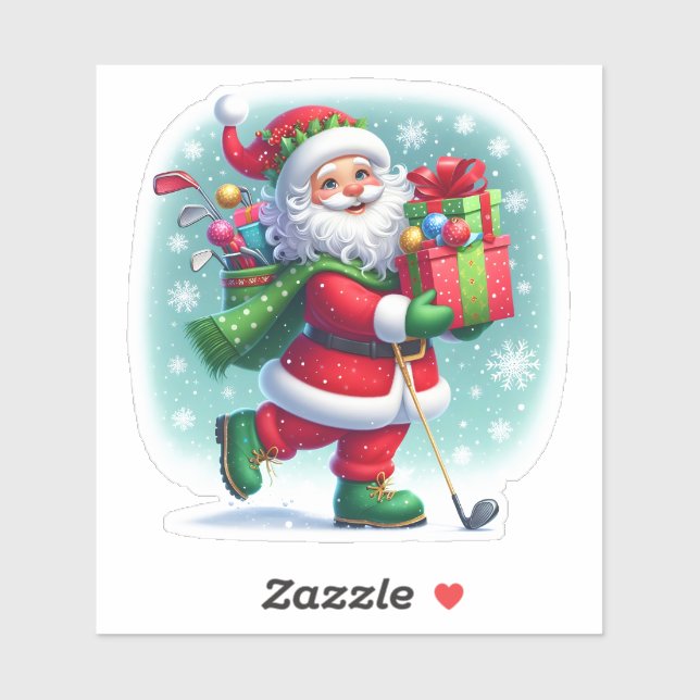Santa Joyfully Carries Gifts and Clubs Sticker (Sheet)