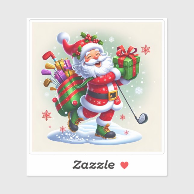 Santa Joyfully Delivering Gifts While Playing Golf Sticker (Sheet)