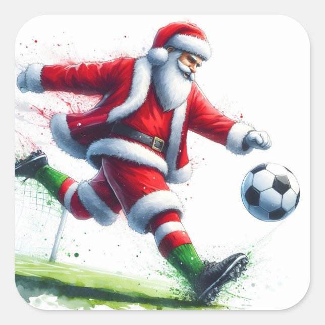 Santa Kicks a Ball at Winter Fest Square Sticker (Front)