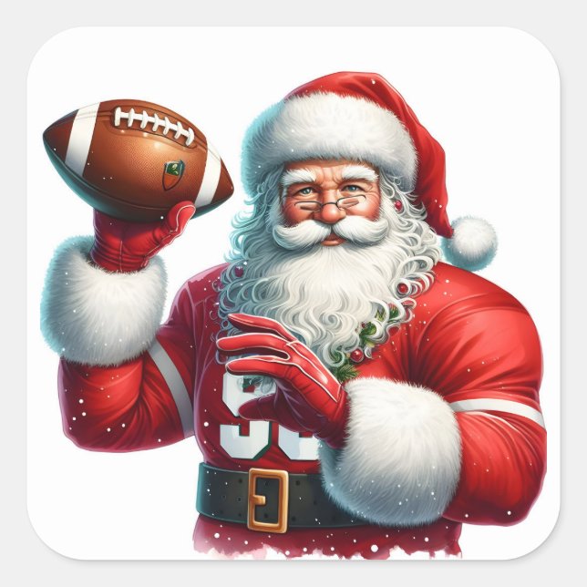 Santa Kicks Back With a Football Square Sticker (Front)