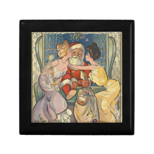 Santa Kissing Vintage Christmas Card Gift Box