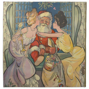 Santa Kissing Vintage Christmas Card Napkin