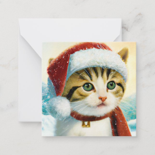Santa Kitty budget mini Christmas Note Card (Front)