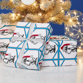 Santa Kitty Cat Red and Blue Frames Wrapping Paper