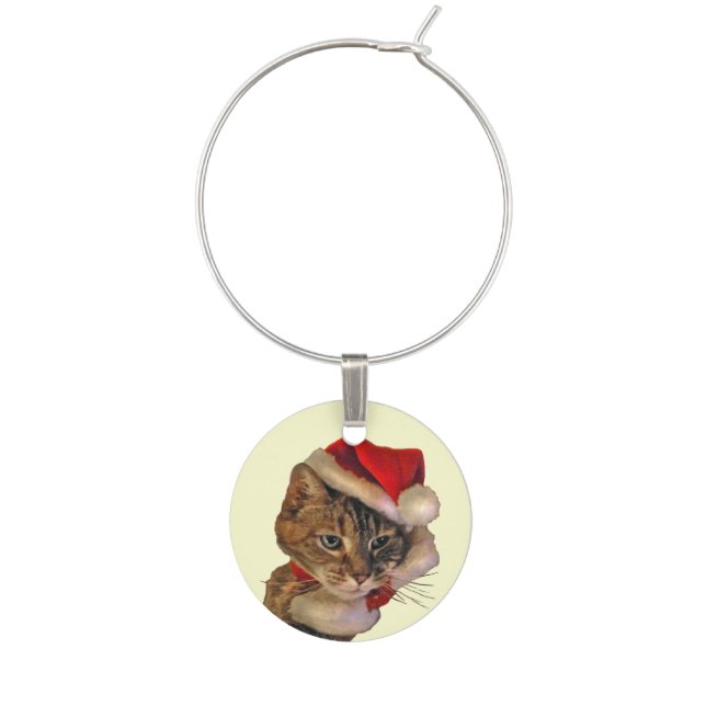 Santa Kitty Cat Wine Charm (Front)