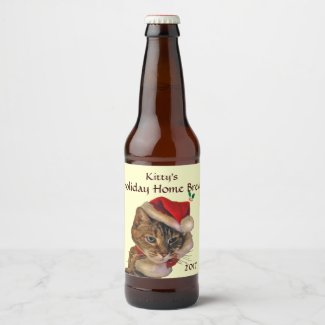 Santa Kitty Christmas Home Brew Beer Bottle Label