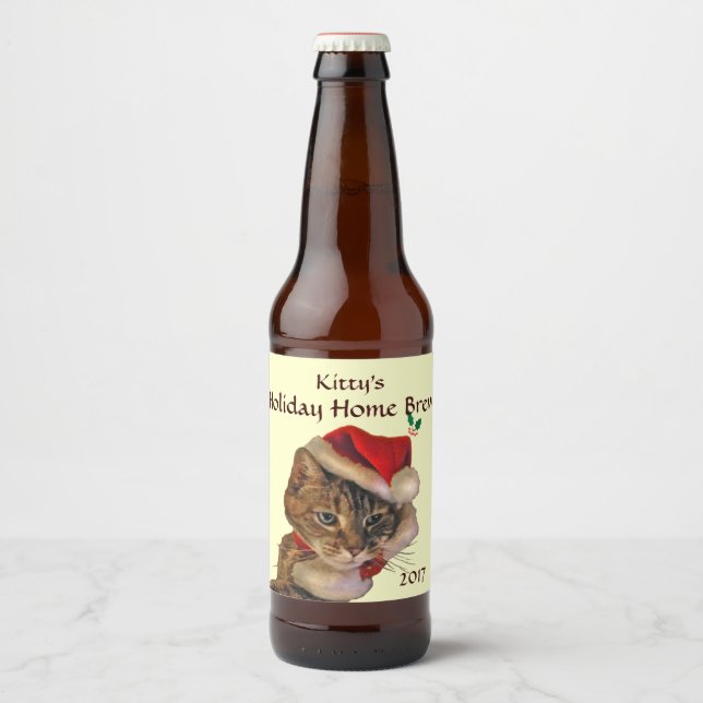 Santa Kitty Christmas Home Brew Beer Bottle Label (Front)