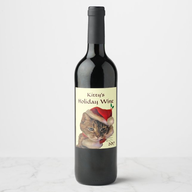 Santa Kitty Christmas Wine Label (Front)