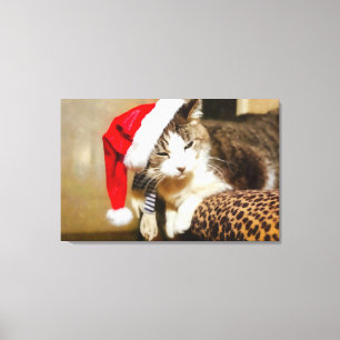 Santa Kitty Painterly Canvas Print